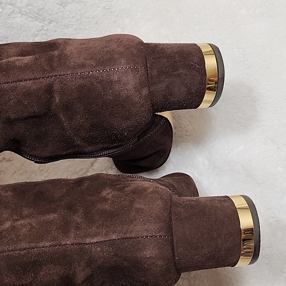 Tory Burch Uma Brown Genuine Suede Knee High Full Zip Trim Riding Boots Sz 7 - Picture 15 of 16